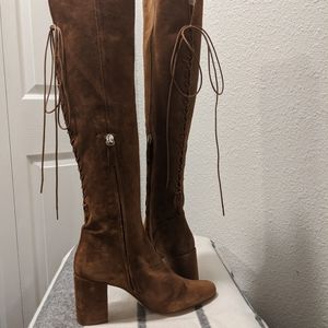 Zara Brown Lace Back OTK Boot 8